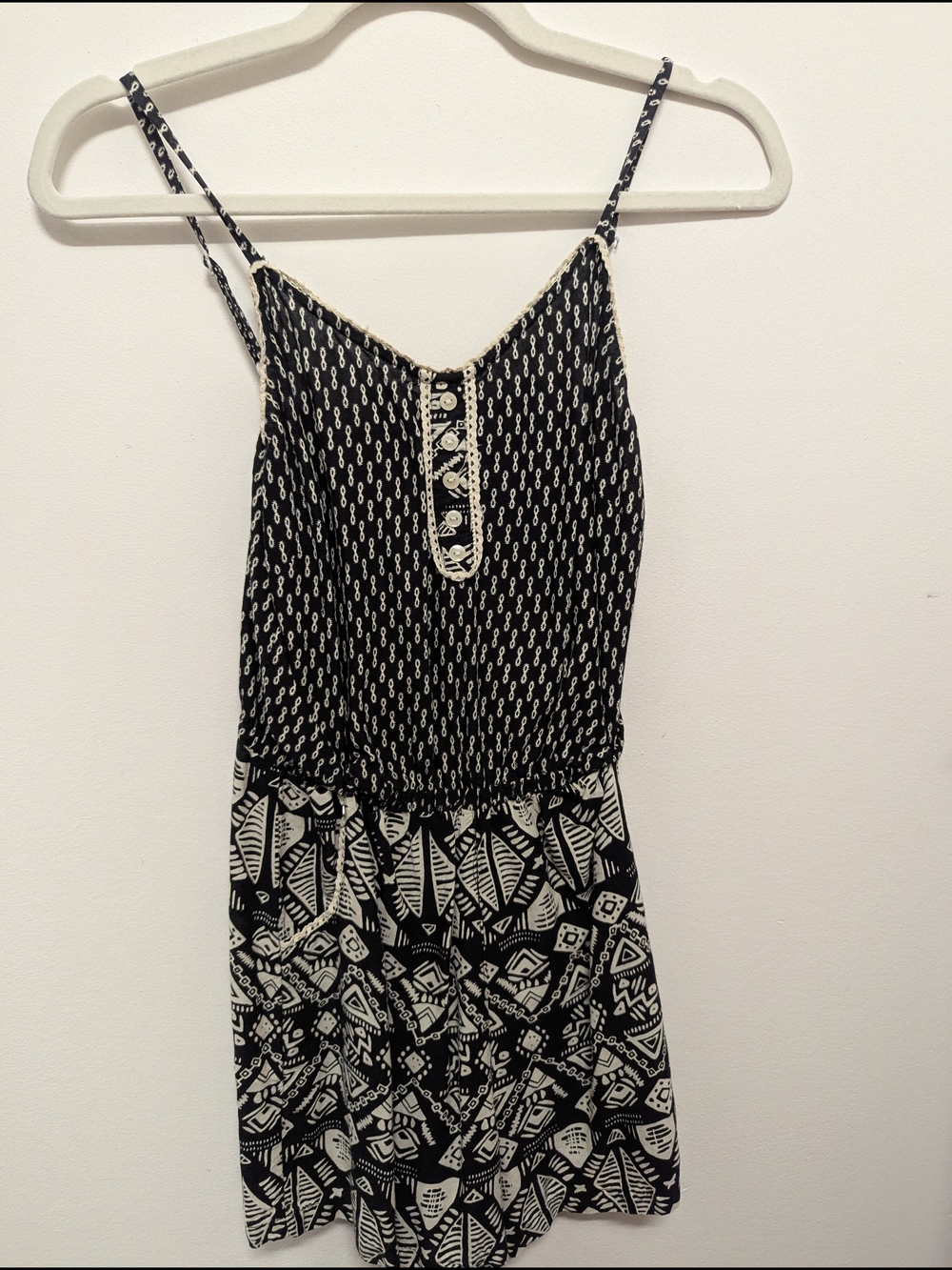 'Ultra pink' Black and Cream Patterned Spaghetti-Strap Romper